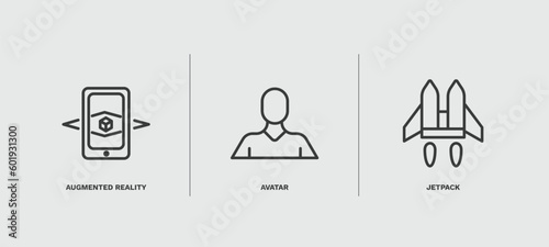 set of automation and high thin line icons. automation and high outline icons included augmented reality, avatar, jetpack vector.