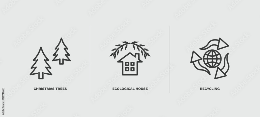 Fototapeta premium set of ecology thin line icons. ecology outline icons included christmas trees, ecological house, recycling vector.