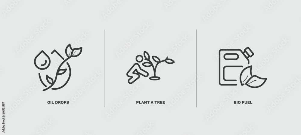 Obraz premium set of ecology thin line icons. ecology outline icons included oil drops, plant a tree, bio fuel vector.