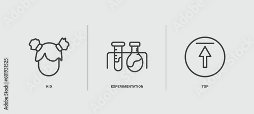 set of education thin line icons. education outline icons included kid, experimentation, top vector.