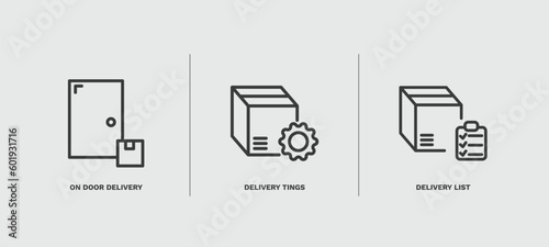set of delivery and logistics thin line icons. delivery and logistics outline icons included on door delivery, tings, list vector.