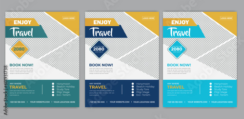 Travel poster or flyer pamphlet brochure design layout space for photo background.Travel poster or flyer template brochure design. Travel flyer template for travel agency.