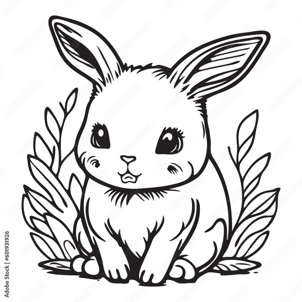 Coloring page outline of cartoon rabbit. Vector illustration, coloring