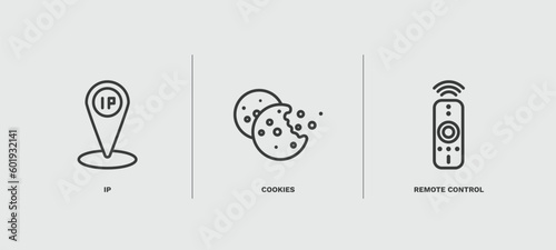 set of artificial intellegence thin line icons. artificial intellegence outline icons included ip, cookies, remote control vector.