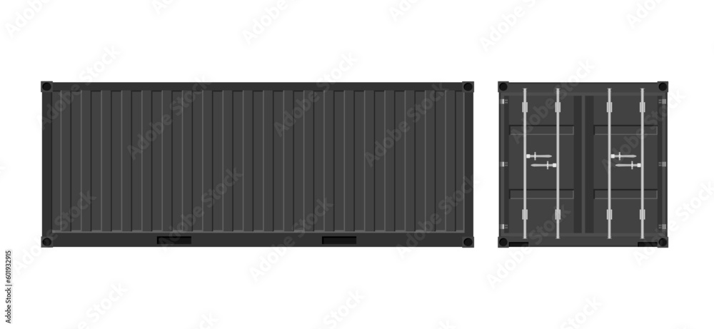 Black shipping cargo container for transportation. Vector illustration in flat style. Isolated on white background. - obrazy, fototapety, plakaty 
