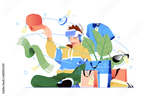 Man shopping online using virtual reality