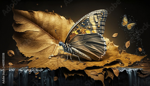 Fotografia butterfly on leap with golden design