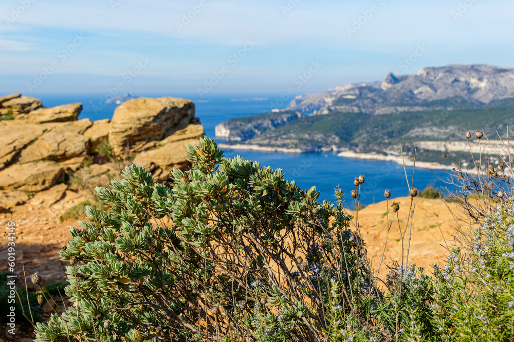 Vue sur la mer méditerranée, depuis la Route des Crêtes entre Marseille et Cassis