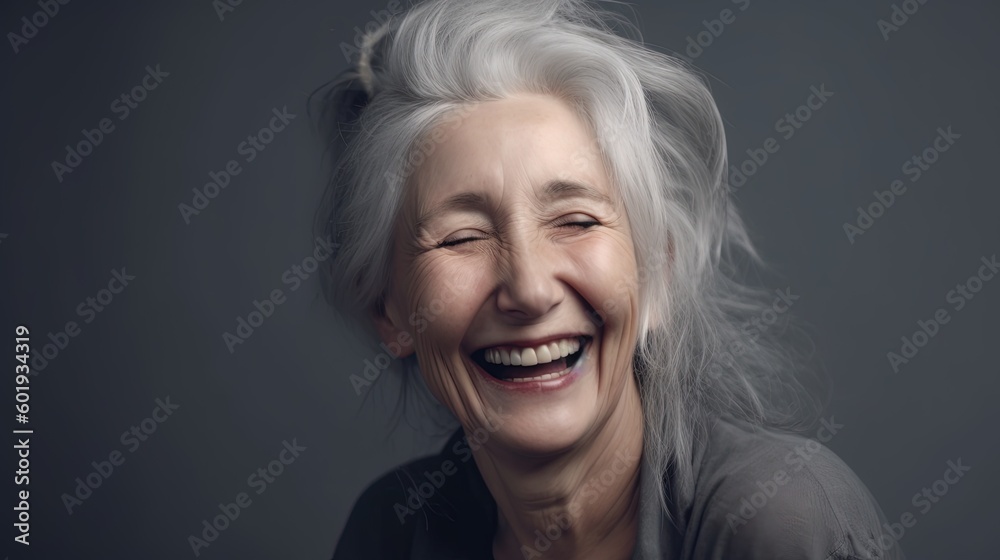 Portrait of a beautiful senior woman smiling at the camera on a gray background.Generative Ai Portrait of a beautiful senior woman smiling at the camera on a gray background.Generative Ai