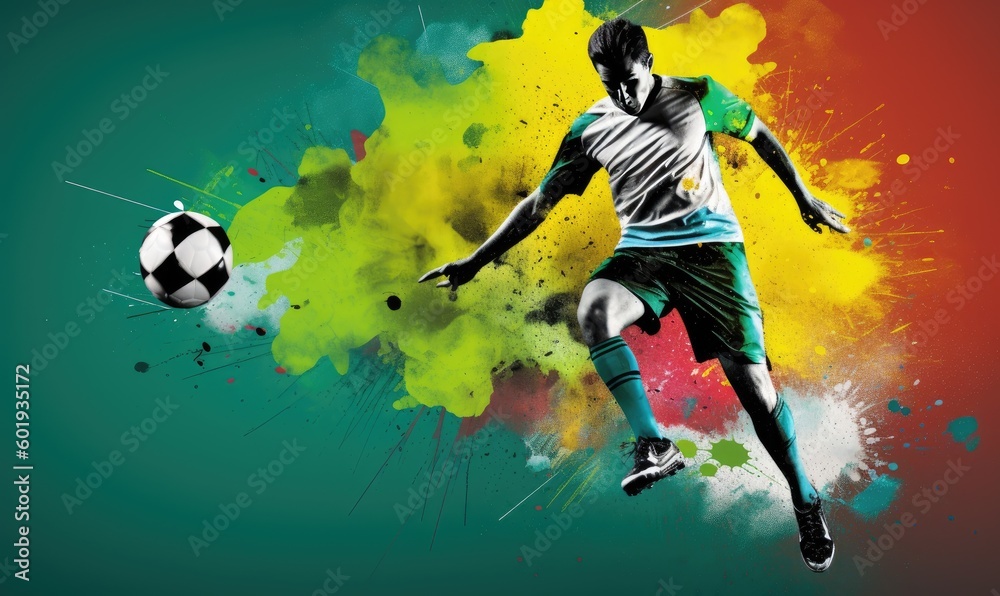 Vibrant graphic trail behind a skilled soccer player Creating using generative AI tools
