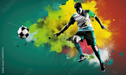 Vibrant graphic trail behind a skilled soccer player Creating using generative AI tools