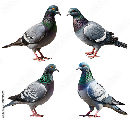 Fotografiet Realistic illustration of city pigeons in sitting position on a transparent back