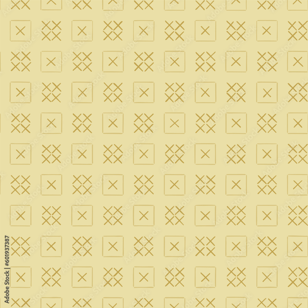 beige geometric repetitive background. hand drawn crosses, squares. decorative art. vector seamless pattern. stylish texture. fabric swatch. wrapping paper. design template for linen, decor, textile
