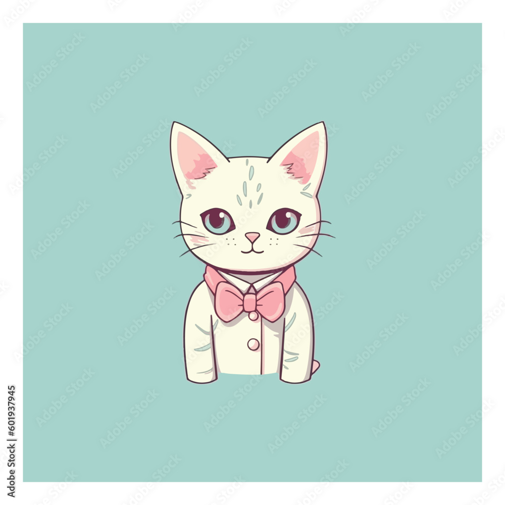 cute cat doll logo mascot. for a children's clothing store. modern flat color. pastel colors