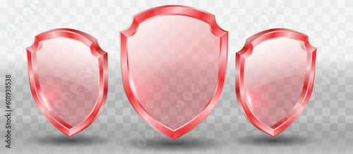 set of realistic glass shield or metal silver or gold shield isolated. eps vector