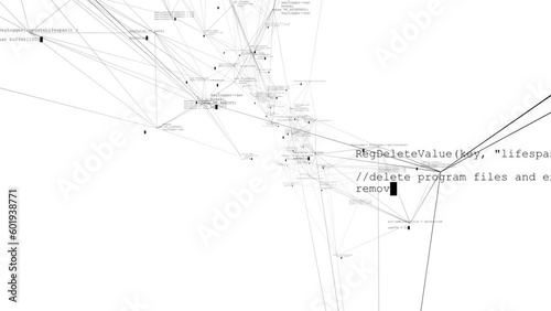 The camera rotates around a neural network node making calculations against a white background. Seamless loop.