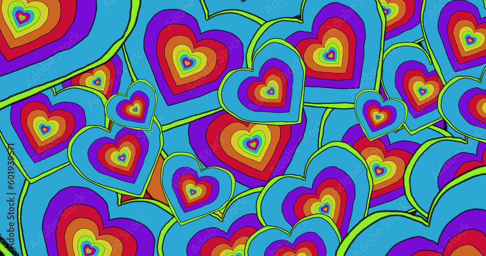 Composition of multiple rainbow pride hearts background Composition of multiple rainbow pride hearts background