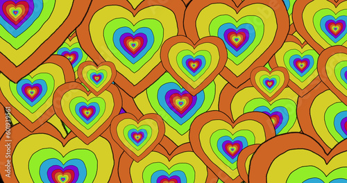 Composition of multiple rainbow pride hearts background