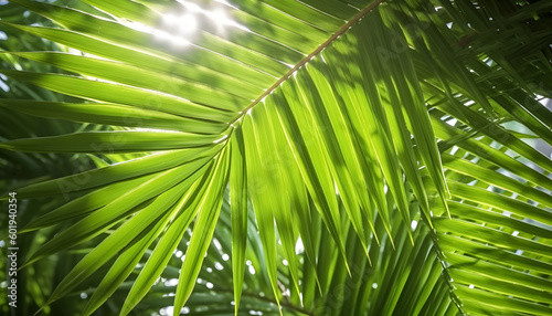 Close up green palm leaves texture in sunshine