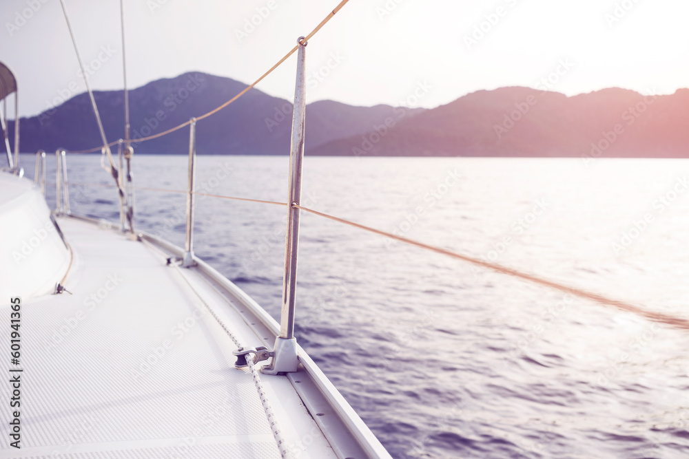 Fototapeta premium Sailing on the sea, taffrails of a sailboat