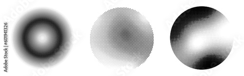 Set of pop art comic style gray circle halftone isolated on white background Vector. Monochrome printing raster. Dotted illustration. Abstract vector halftone background. Dot spray gradation vector