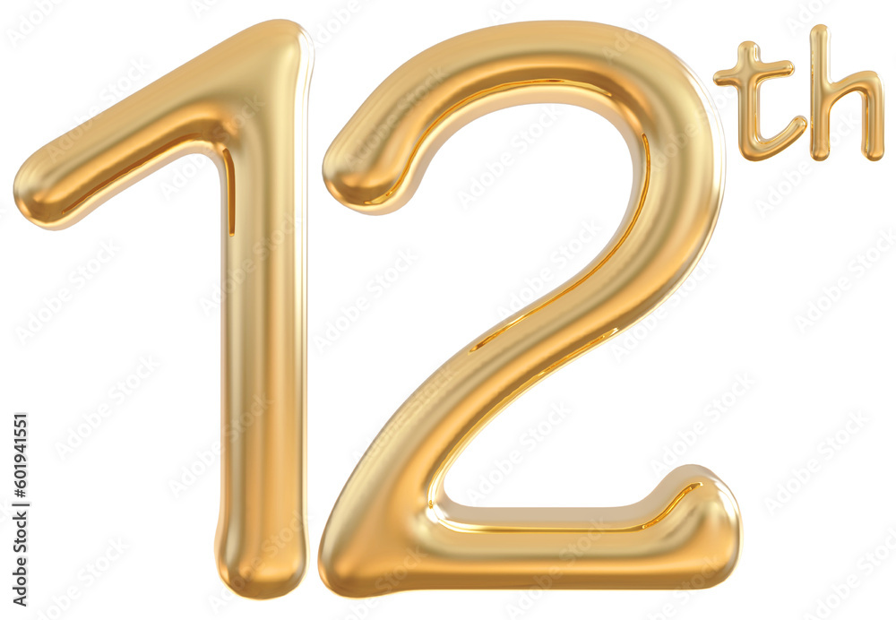 12 th anniversary gold 3d number 12 th anniversary gold 3d number