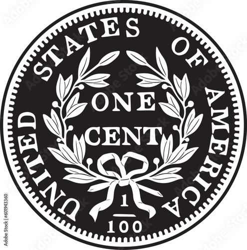 American dollar coin one cent year 1803 vector design silhouette