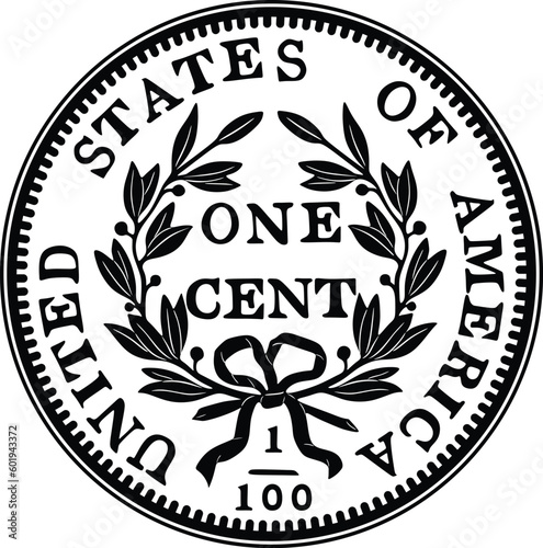 American dollar coin one cent year 1803 vector design silhouette