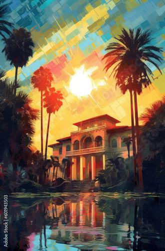 palm trees and a house
