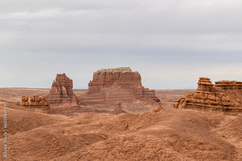 Panoramic view on Mollys Castle in Goblin Valley State Park, Utah, USA, America. Unique eroded Hoodoo Estrada sandstone rock formations. Red rock pinnacles geological feature in San Rafael Swell Panoramic view on Mollys Castle in Goblin Valley State Park, Utah, USA, America. Unique eroded Hoodoo Estrada sandstone rock formations. Red rock pinnacles geological feature in San Rafael Swell