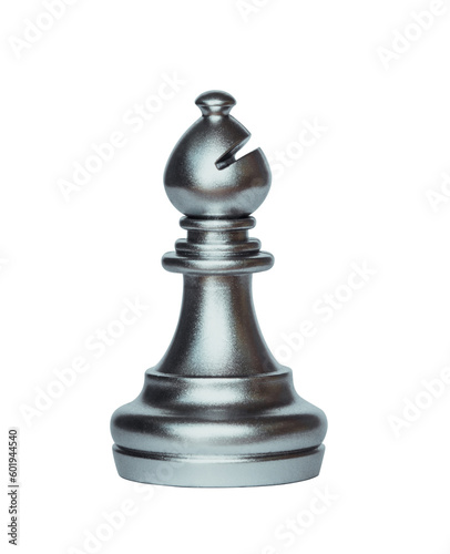 Fotografia Silver bishop chess isolated on transparent Background.