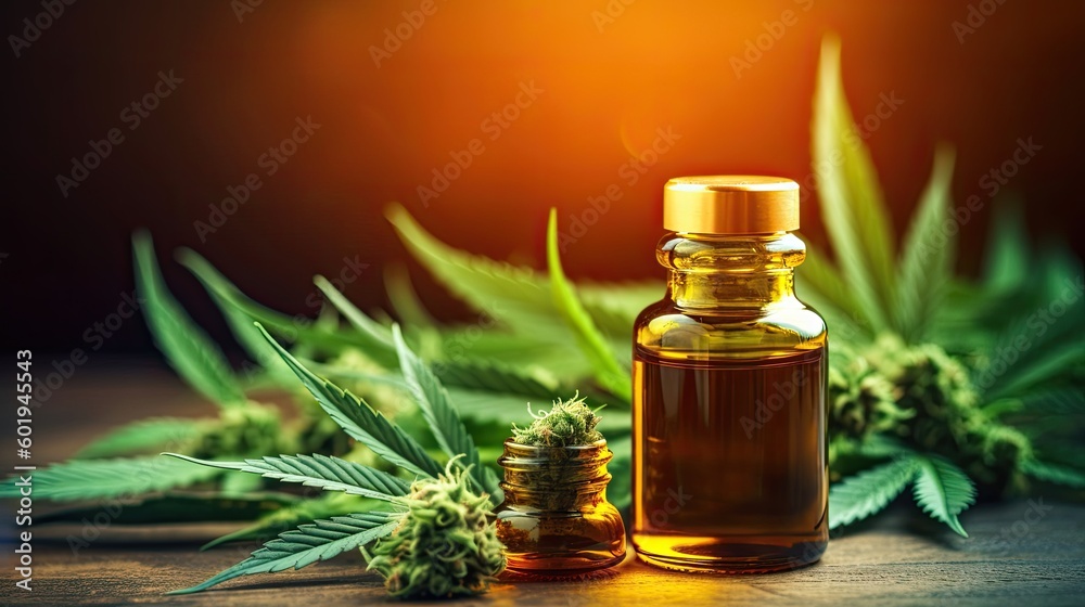 medical cannabis product and hemp leafs, CBD oil product photos created using generative AI tools medical cannabis product and hemp leafs, CBD oil product photos created using generative AI tools
