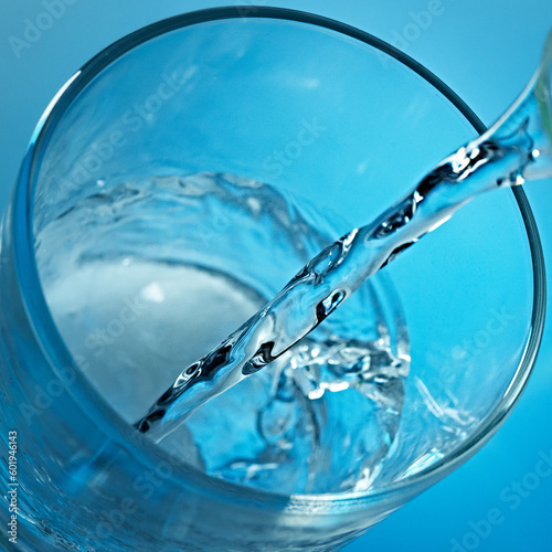 Mineral water is poured into a glass.