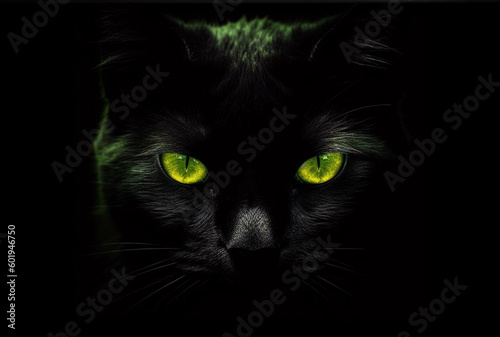 Cat Face With Green Eyes Closeup Generative AI