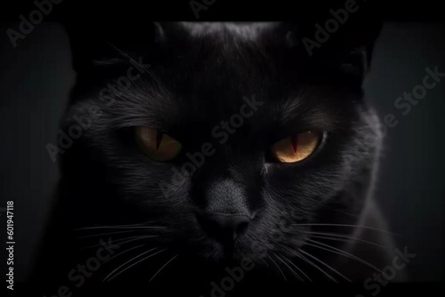 Black Cat Face Closeup Generative AI