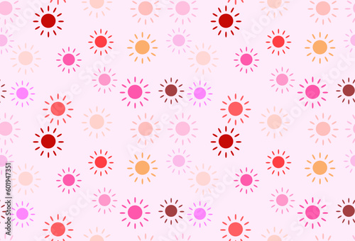 Sweet and beautiful pink tone seamless pattern. Sun with rays shines on background. Valentine's day, mother, baby, girl, woman, feminine, love, wedding concepts.