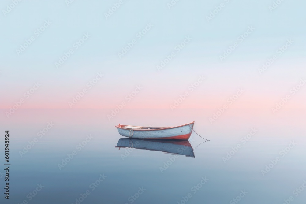 A Simple Boat on the Lake, quiet environment, wallpaper. Generative ai