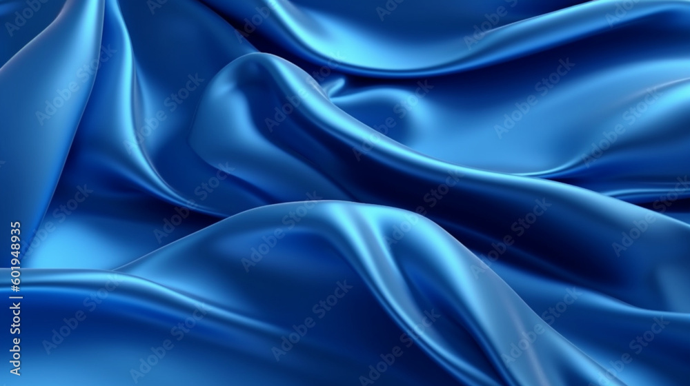 Obraz premium Abstract, flowing, deep sapphire blue satin fabric showcases elegant, glossy folds and rich, smooth texture ideal for high-end fashion or luxurious background designs.