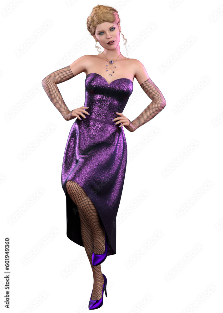3D Girl in purple evening dress