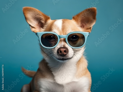 Chihuahua dog wearing sunglasses. Generative ai © The Pixel Store