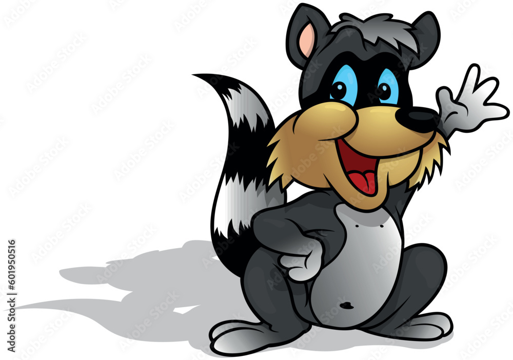 Blue-eyed Smiling Raccoon with a Raised Paw Blue-eyed Smiling Raccoon with a Raised Paw