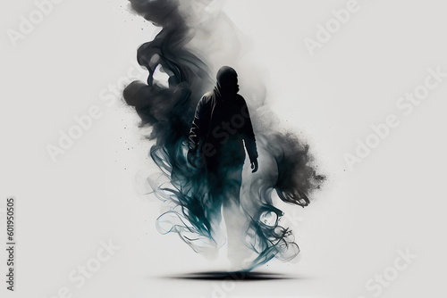 Fototapeta man disappearing in the smoke. Generative Ai