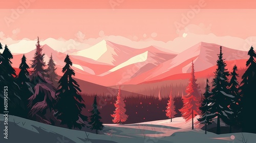 winter landscape in the mountains. Generative AI