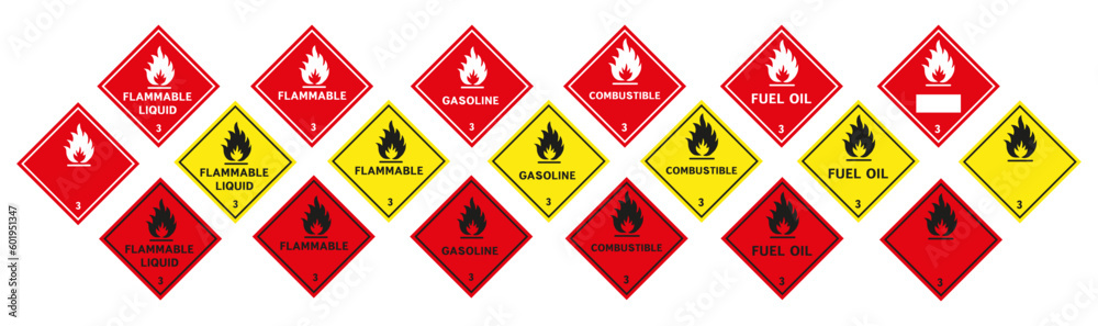 Warning sign for flammable liquids. Warning symbol, class 3 hazard warning sign. - obrazy, fototapety, plakaty 