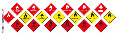 Warning sign for flammable liquids. Warning symbol, class 3 hazard warning sign. photo