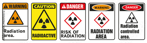 Class 6 danger vector signs. Radiation and biohazard sign, toxicity sign and poison sign.