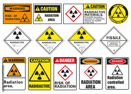 Class 6 danger vector signs. Radiation and biohazard sign, toxicity sign and poison sign.