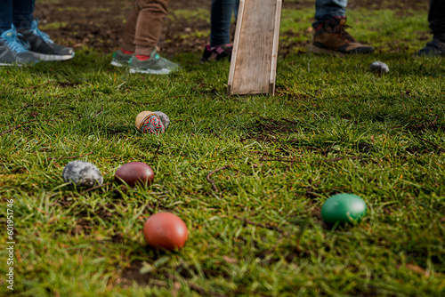 Obraz na plátně Easter game, egg rolling 09 04 2023, Scotland, Cupar town, Haugh Park