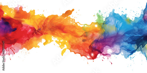 LGBT watercolor colorful abtract banner, smoke and dust with rainbow colors, vibrant LGBTQ flag colors texture isolated on white transparen background, generative AI