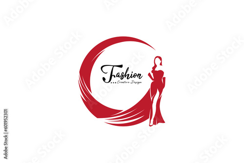 Vector woman in long tail dress for logo design of women's clothing boutique shop, fashion, wedding dress